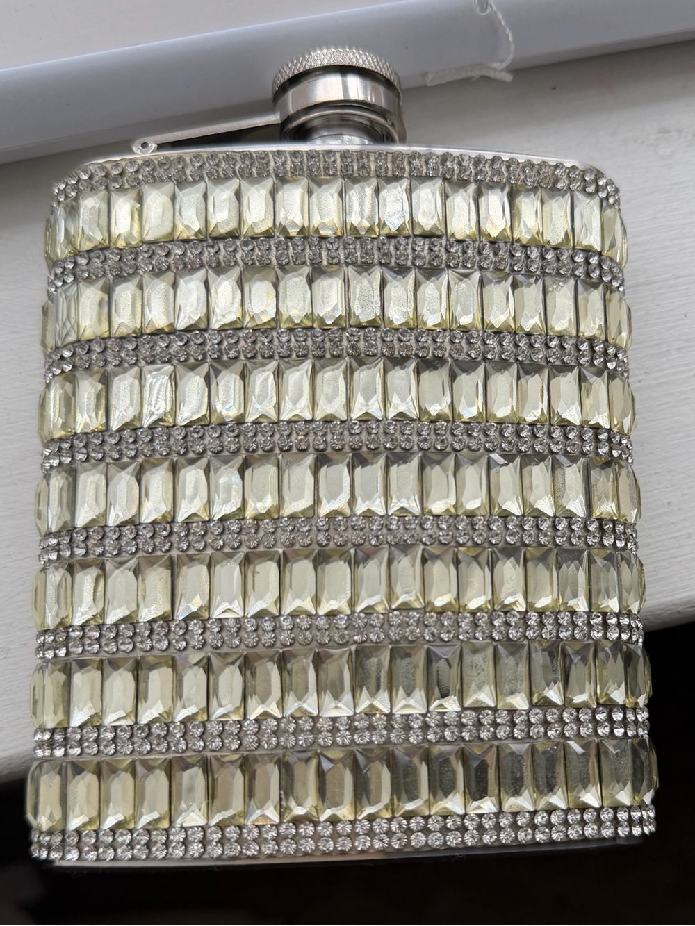 NWOT Wolff Inox Embellished Crystal Flask in Pale Yellow,White,Stainless Steel